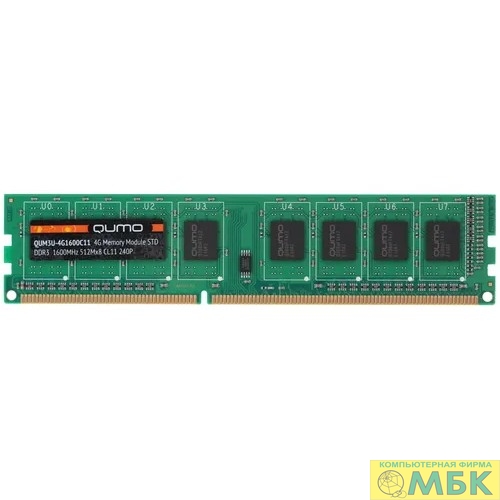 картинка QUMO DDR3 DIMM 4GB (PC3-12800) 1600MHz QUM3U-4G1600C11 512x8chips OEM/RTL от магазина МБК