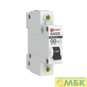 картинка EKF mcb4729-1-32C Автоматический выключатель 1P 32А (C) 4,5кА ВА 47-29 EKF Basic от магазина МБК